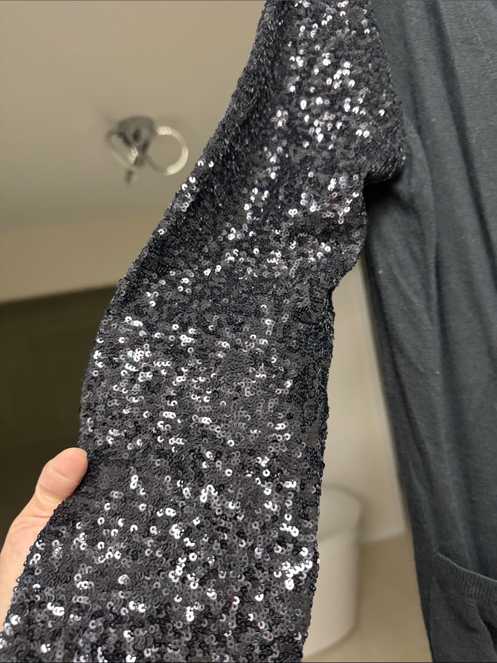 Michael Kors Black Sequin-Sleeve Cardigan oversized - Picture 2 of 4
